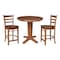 International Concepts 36 in. Solid Wood Round Top Pedestal Dining Table with 2 Counter Height Stools in Distressed Oak K42-36RT-23B-S6172-2 - alternate 1
